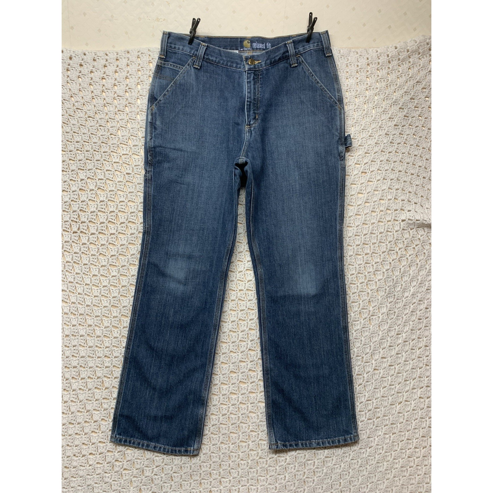 Carhartt Workwear Carpenter Jeans Mens 34x30 Blue Denim Straight Leg Outdoor